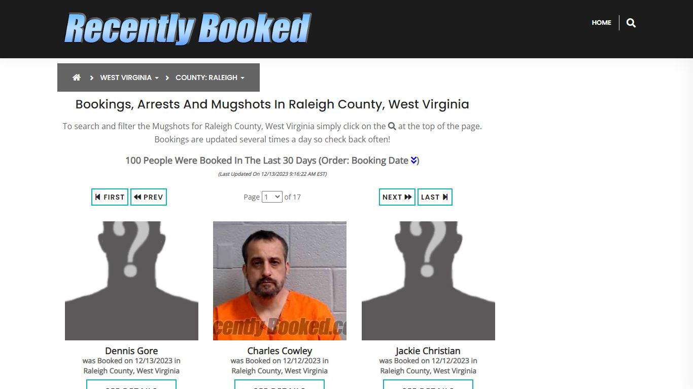 Bookings, Arrests and Mugshots in Raleigh County, West Virginia